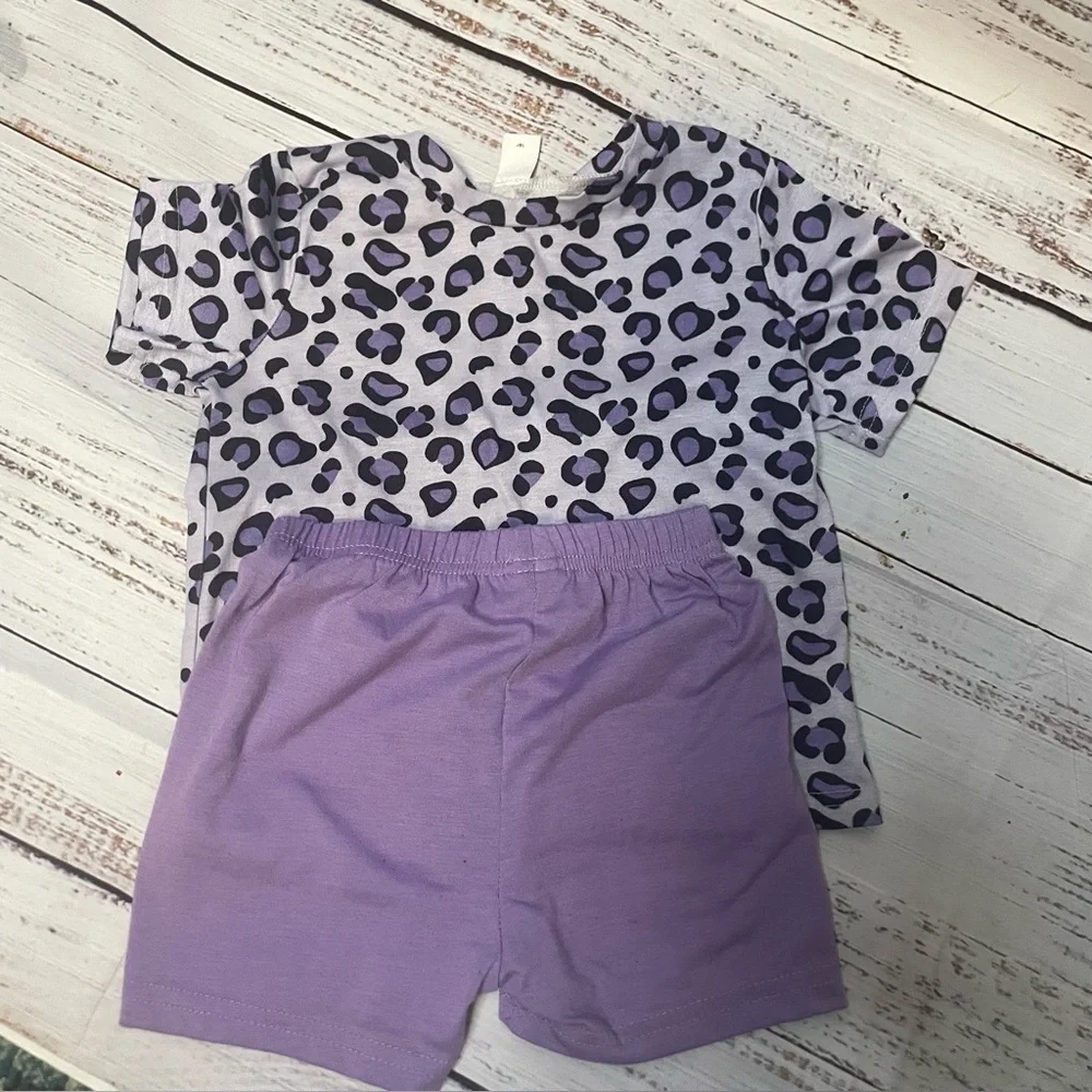 SHEIN Girls 3-Piece Pajama‎ Set Leopard Print Purple Size 4Y